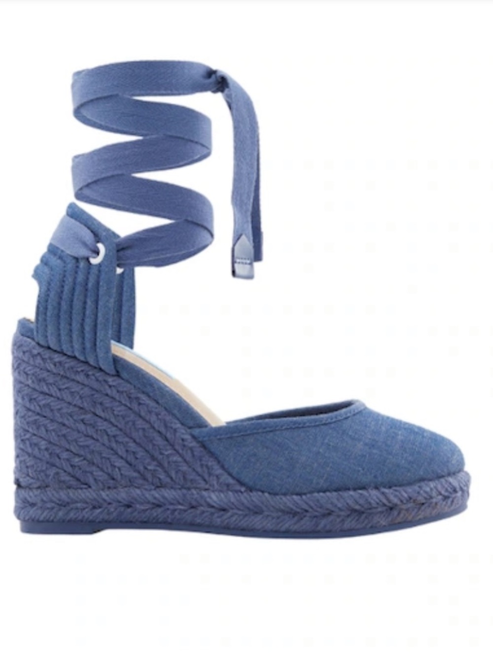 Draper James Chambray Blue Espadrille Wedge with Wrap Ties